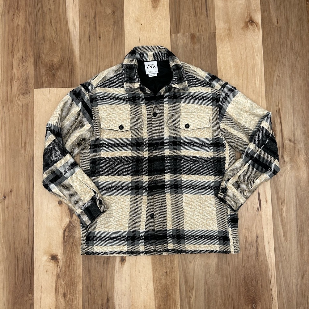 Zara Men’s Lined Flannel Plaid Overshirt